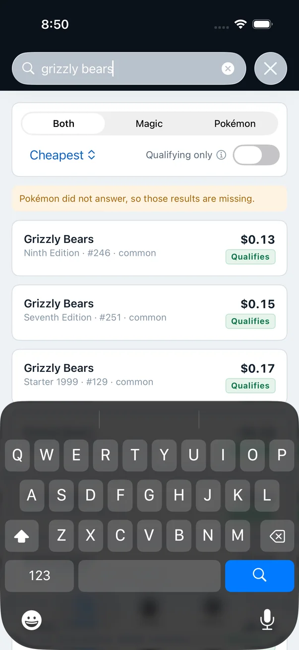 Re:TCG for iPhone showing live card prices